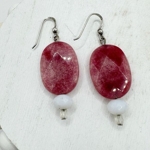 sterling silver pink rhodochrosite Faceted Stone Large Dangle Earrings - Picture 1 of 8